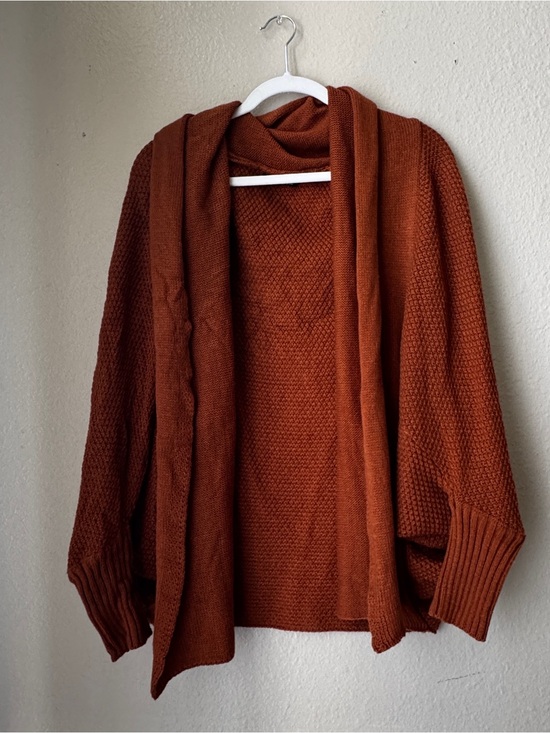 SHEIN Sweaters - SHEIN Open-Front Rust Orange Knit Cardigan